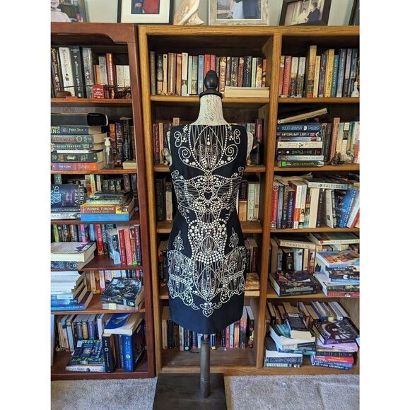 David Meister body con shift dress sz 4 nwot cotton blend knee length printed - Picture 2 of 8